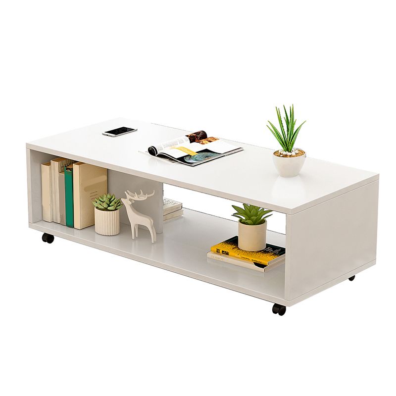 Modern Rectangle Coffee Table 15-inch Wooden Cocktail Table with Storage