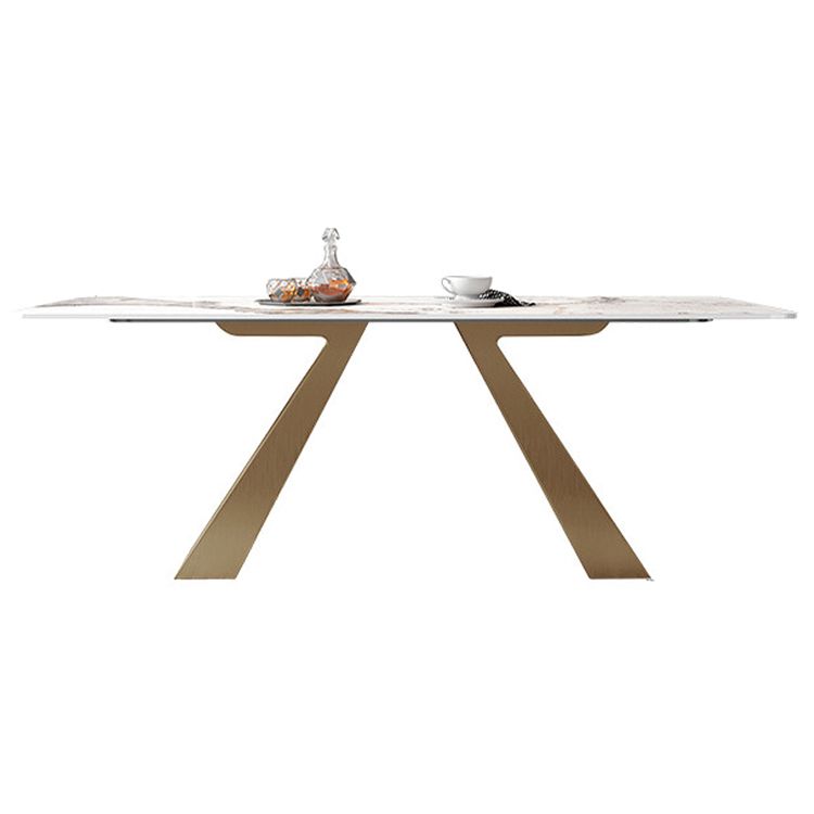 Traditional Luxury Rectangle Dining Room Table Sintered Stone Table with Gold Double Pedestal Clearhalo ' dining_table' 'Dining Tables & Seating' 'Dining Tables' 'furn' 'furn_dining_table' 'Furniture' 'furniture_dining_table' 'Kitchen & Dining Furniture' 'kitchen&dining_furn' 'kitchen' 'kitchen_dining_table' 1200x1200_e8fee8fe-2349-42d5-9747-2576a1619fa3