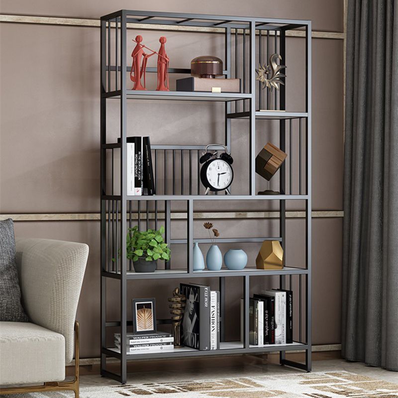 Metal and Wooden Shelf Bookcase Vertical Open Bookshelf with Shelves