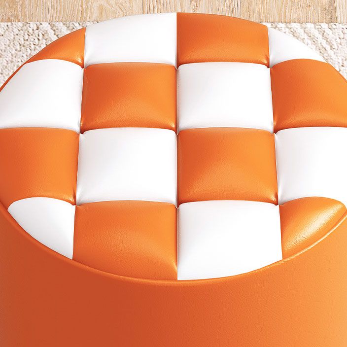 Mid-Century Modern Pouf Ottoman Faux Leather Tufted Square Pattern Round Ottoman Clearhalo 'furn' 'furn_ottomans_poufs' 'Furniture' 'Living Room Furniture' 'Ottomans & Poufs' 'ottomans_poufs' 1200x1200_e902788e-7c8b-4953-8fbc-f1103ef902a0