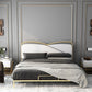Luxurious Standard Bed in Gold Upholstered Low Profile Metal Bed