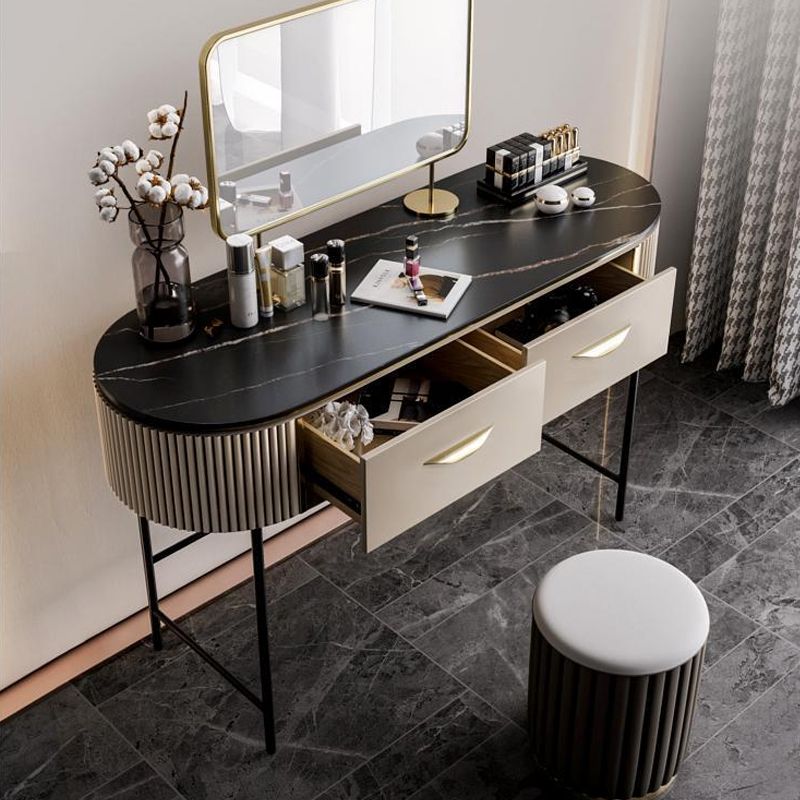 Set di vanità con 2 cassetti di stoccaggio da 17,71 "con specchio e sgabello imbottito