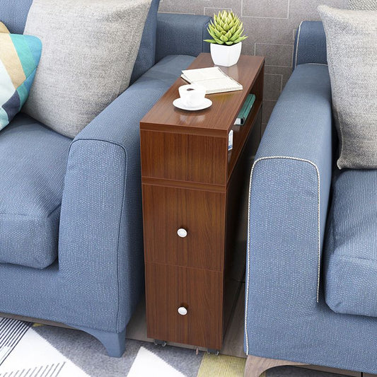 Wood 23.6-inch W Nordic Side Table 1-shelf 2-Drawer End Table with Casters Clearhalo 'Coffee & Accent Tables' 'End & Side Tables' 'end_side_tables' 'furn' 'furn_end_side_tables' 'Furniture' 'Living Room Furniture' 1200x1200_e9062999-5488-4d23-93f7-0b30ea5bdeaf