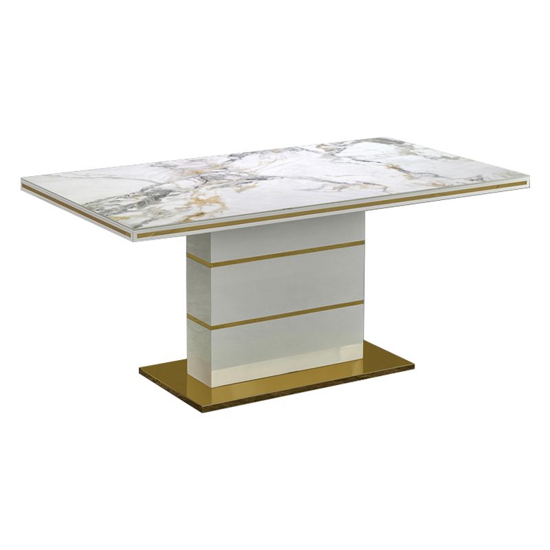 Luxury Sintered Stone Top Dining Table White Rectangle Table with Metal Pedestal Base Clearhalo ' dining_table' 'Dining Tables & Seating' 'Dining Tables' 'furn' 'furn_dining_table' 'Furniture' 'furniture_dining_table' 'Kitchen & Dining Furniture' 'kitchen&dining_furn' 'kitchen' 'kitchen_dining_table' 1200x1200_e9063c2f-ba12-4478-97e5-fe7751ed7051