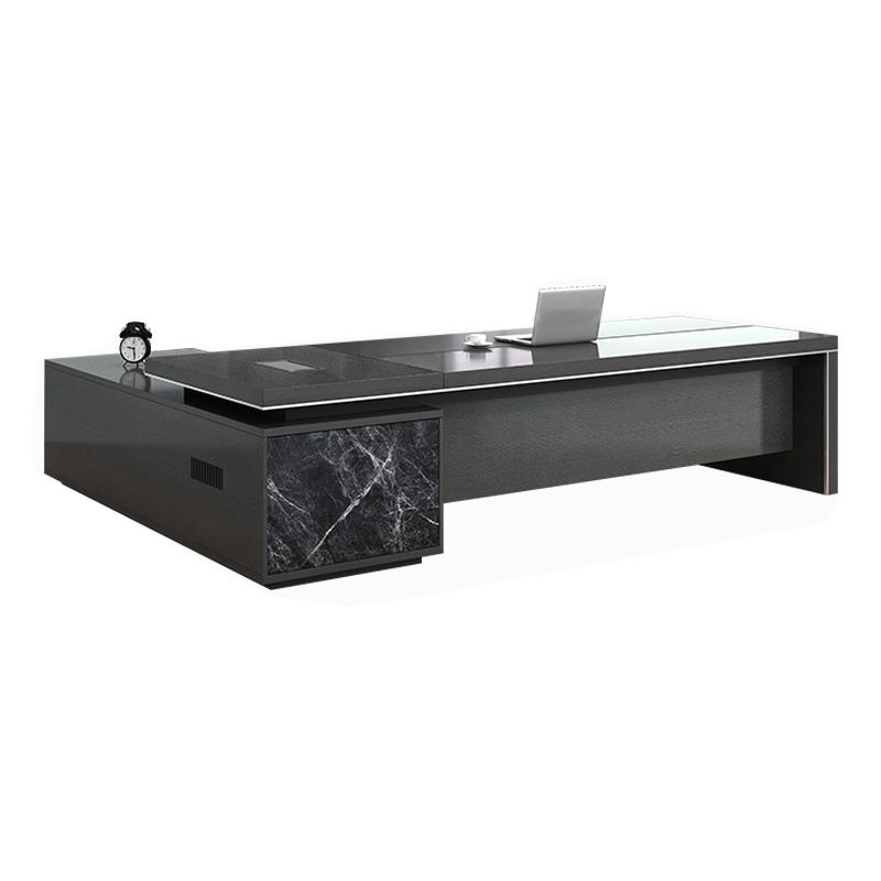 Black L-Shape Office Desk Cable Management Executive Desk with 2-Drawer Clearhalo 'furn' 'furn_office_desk' 'Furniture' 'Office Desks' 'Office Furniture' 'office_desk' 1200x1200_e90692d8-6708-4615-8bbf-7e171d59a315