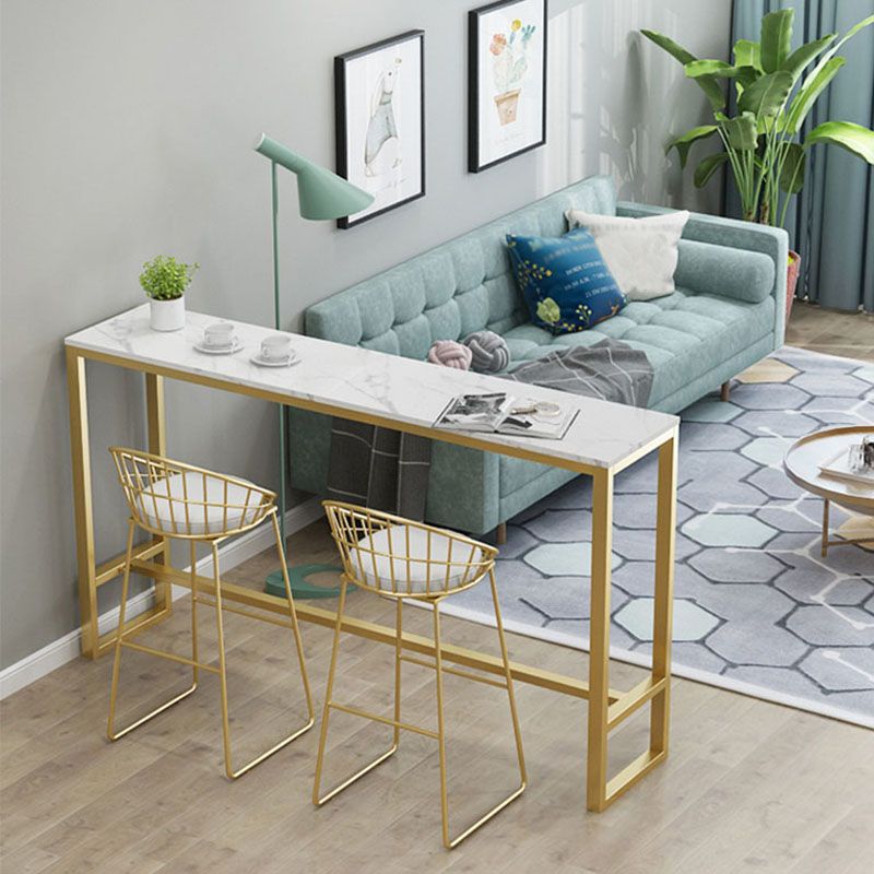 Glam Style Gold 41.3"H Bar Table Marble White Rectangle Top Bistro Table for Living Room Clearhalo 'Bar Furniture' 'Bar Tables' 'bar_tables' 'furn' 'furn_bar_tables' 'Furniture' 'furniture_bar_tables' 'Kitchen & Dining Furniture' 'kitchen&dining_furn' 'kitchen' 1200x1200_e90929e8-6e78-4799-b434-a5b6bc809375