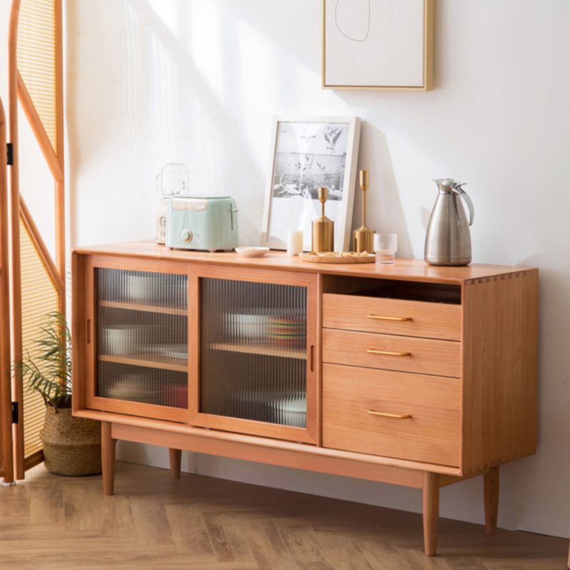 Nordic Style Storage Solid Wood Sideboard Cabinet with Glass Doors Clearhalo 'buffet_sideboard' 'Buffets & Sideboards' 'furn' 'furn_buffet_sideboard' 'Furniture' 'Kitchen & Dining Furniture' 1200x1200_e90a5089-5f8b-45db-8dac-18ad64c0a2c2