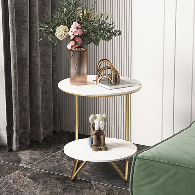 Modern Metal C Side Table Round Slate Side End Table with Shelf