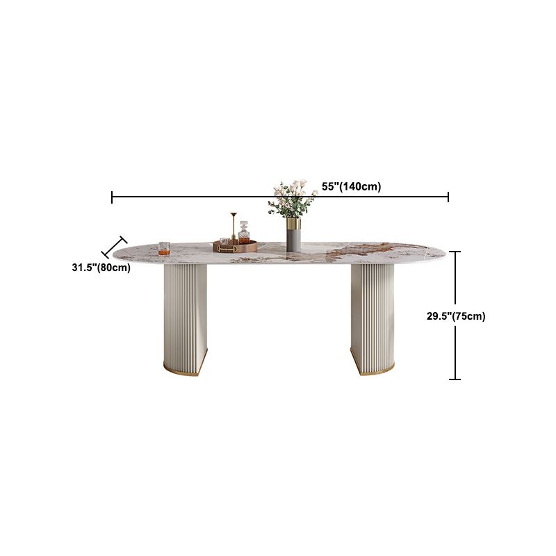 Luxury Sintered Stone Table Oval White Table with Double Pedestal Clearhalo 'Dining Tables & Seating' 'Dining Tables' 'dining_table' 'furn' 'furn_dining_table' 'Furniture' 'Kitchen & Dining Furniture' 1200x1200_e90ddb02-ce6b-45c8-9bd4-32c91f6a275b