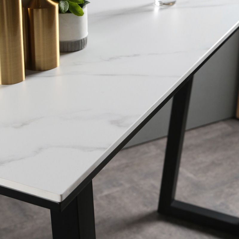 Mesa de bar de piedra sinterizada, mesa de comedor con base de trineo rectangular para cocina y sala de estar