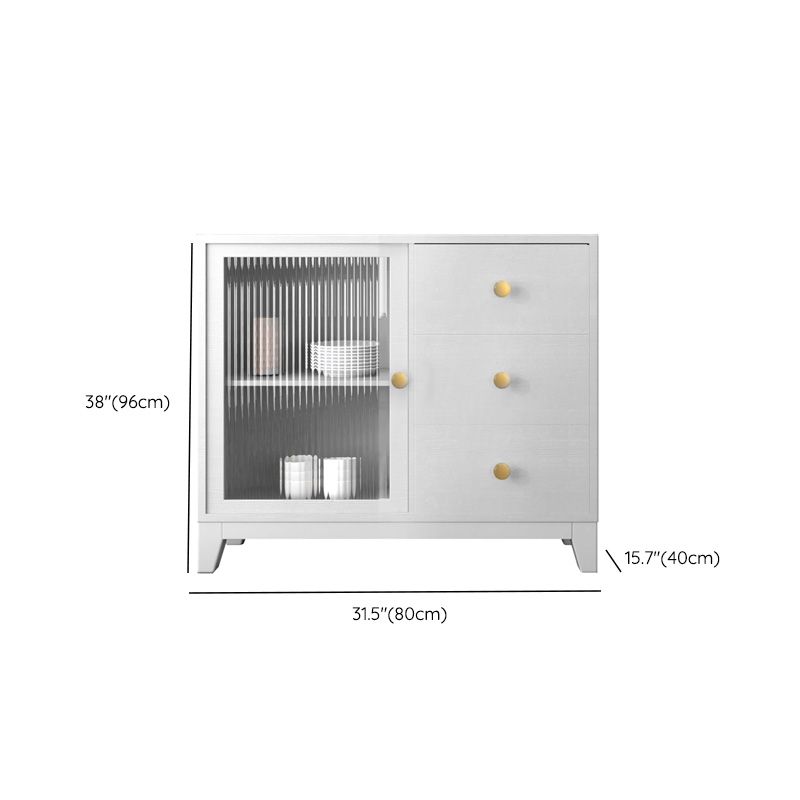 Panneau latéral blanc moderne 15,7 "W Credenza en bois d'ingénierie avec porte en verre