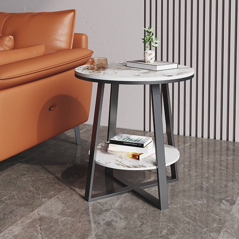 Contemporary Stone End Table Cross Base Round Top Side End Table with Shelf Clearhalo 'Coffee & Accent Tables' 'End & Side Tables' 'end_side_tables' 'furn' 'furn_end_side_tables' 'Furniture' 'Living Room Furniture' 1200x1200_e91eca07-4b45-4c2b-9691-a91f3945f07e