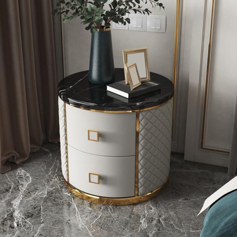 コンテンポラリーストーンアクセントテーブルナイトスタンドアンティークフィニッシュベッドナイトスタンド