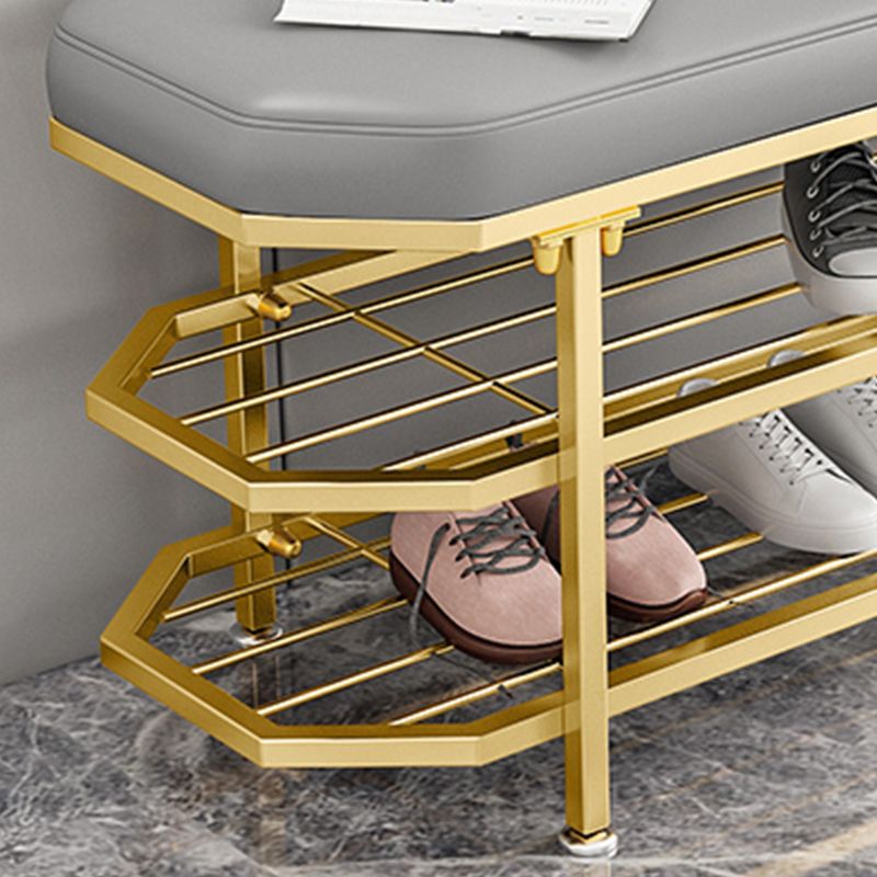 Glam Entryway Bench Cushioned Metal Seating Bench with Shoe Storage Clearhalo 'Benches' 'Chairs & Seating' 'furn' 'furn_benches' 'Furniture' 'Living Room Furniture' 1200x1200_e92418ca-9f8a-403a-8ce9-6b49d28e3f13