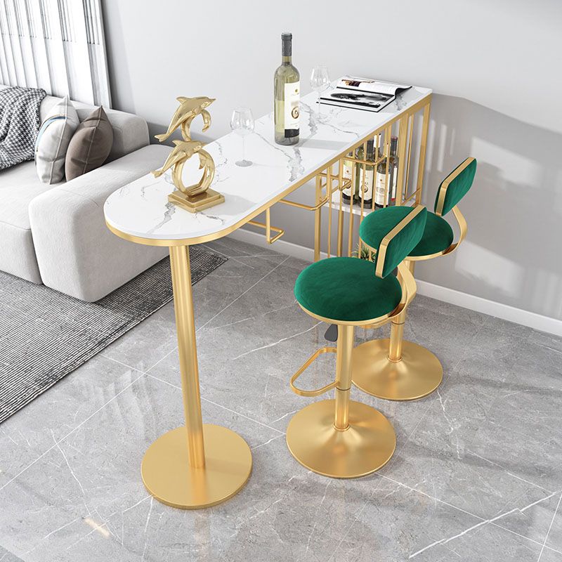 Glam 41.3"H Iron Bar Table Marble White Top Specialty Bistro Table in Gold Clearhalo 'Bar Furniture' 'Bar Tables' 'bar_tables' 'furn' 'furn_bar_tables' 'Furniture' 'furniture_bar_tables' 'Kitchen & Dining Furniture' 'kitchen&dining_furn' 'kitchen' 1200x1200_e924ef60-472e-4ae8-84ec-7867831c465d