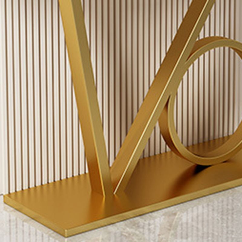 Tavolino con console superiore in pietra mezzaluna con tavolo di accento di base del piedistallo di ferro