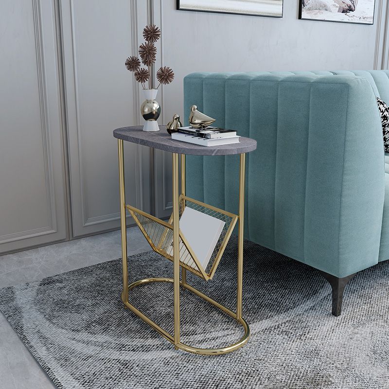 24.8" Tall Iron Frame Base End Table Oval Slate Top Side Table with Magazine Holder Clearhalo 'Coffee & Accent Tables' 'End & Side Tables' 'end_side_tables' 'furn' 'furn_end_side_tables' 'Furniture' 'Living Room Furniture' 1200x1200_e9271efb-0618-4568-abd4-fbb11c21f630