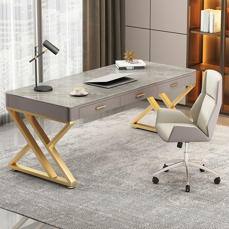 29.25-inch H Classic Glam Writing Desk Desk Curved Stone Office Desk