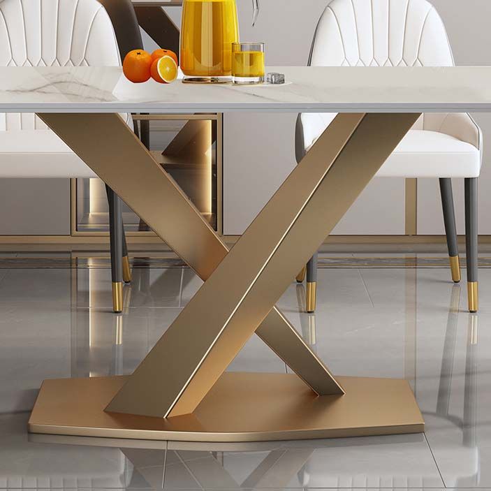 Glam Style Sintered Stone Table Rectangle Table with Metal Legs for Home Clearhalo 'Dining Tables & Seating' 'Dining Tables' 'dining_table' 'furn' 'furn_dining_table' 'Furniture' 'Kitchen & Dining Furniture' 1200x1200_e9305732-3c47-427b-bdd3-1640d7d145f8