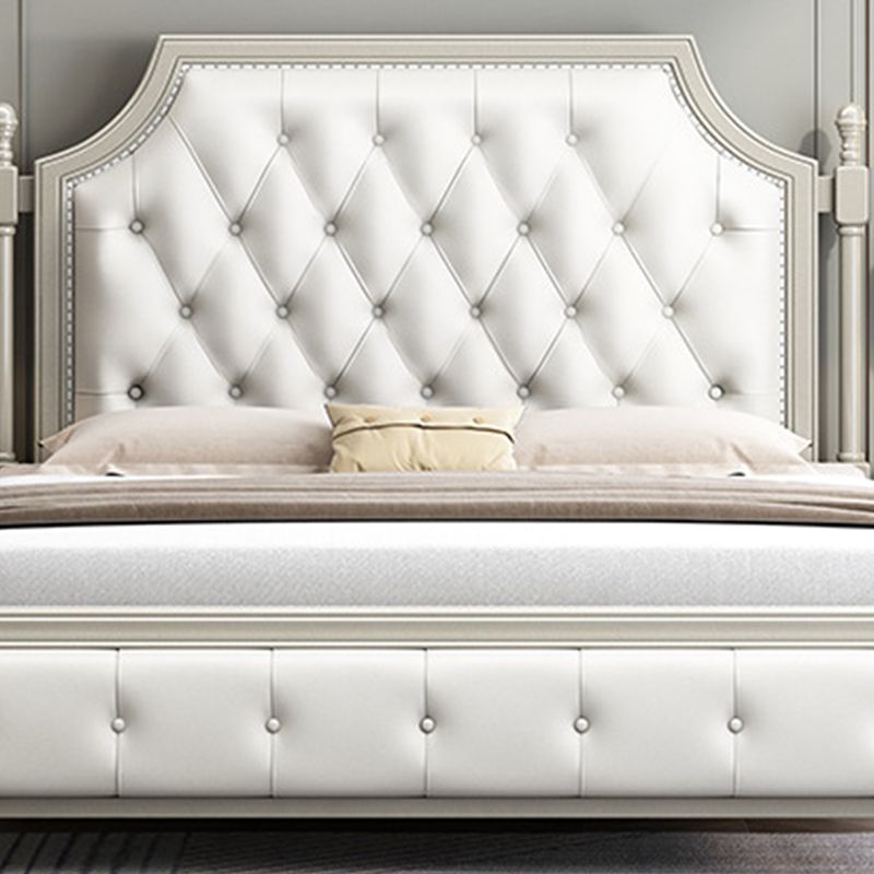 84.65 inch Wide Victorian Wingback Bed Frame Pine Wood Bed with Upholstered Headboard