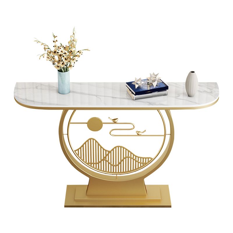 Tavolo con console altezza glam in pietra mezzo luna 1-scaffale 31,5 "