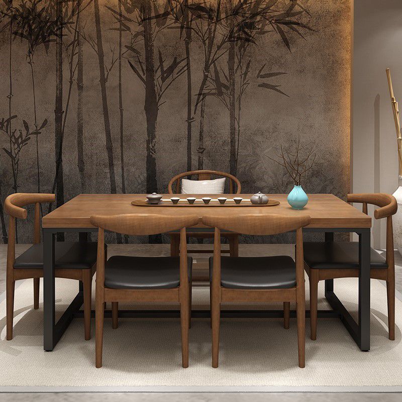 Industrial Rectangle Dining Table Pine Solid Wood Table with Trestle Base for Home Kitchen Dinner Clearhalo ' dining_table' 'Dining Tables & Seating' 'Dining Tables' 'furn' 'furn_dining_table' 'Furniture' 'furniture_dining_table' 'Kitchen & Dining Furniture' 'kitchen&dining_furn' 'kitchen' 'kitchen_dining_table' 1200x1200_e93438cf-387c-4ef3-bf8f-83c18f819b14
