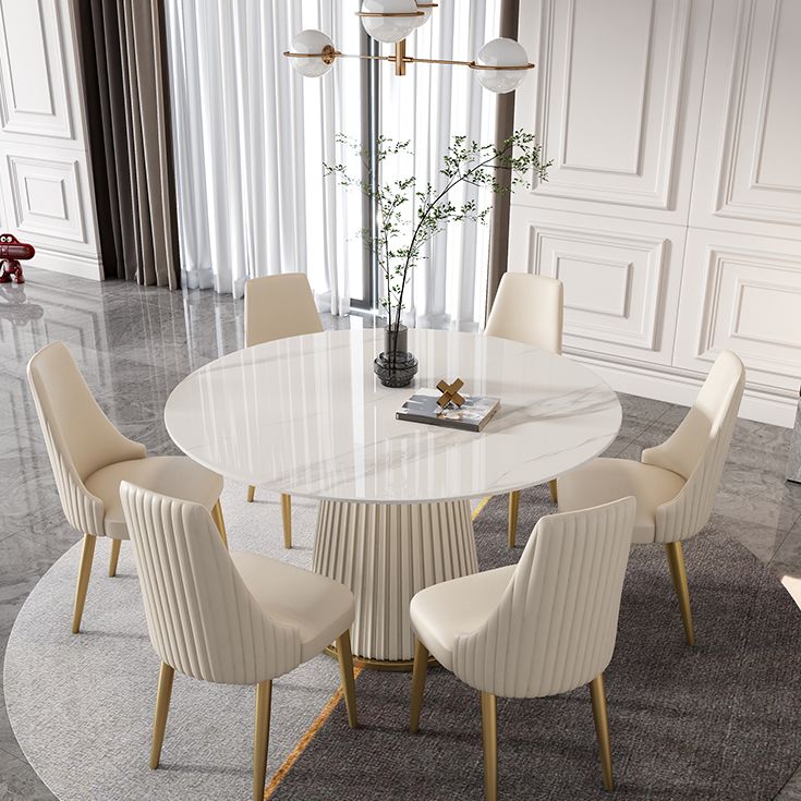 Round Traditional Luxury Dining Room Table White Sintered Stone Table with White Pedestal Base Clearhalo ' dining_table' 'Dining Tables & Seating' 'Dining Tables' 'furn' 'furn_dining_table' 'Furniture' 'furniture_dining_table' 'Kitchen & Dining Furniture' 'kitchen&dining_furn' 'kitchen' 'kitchen_dining_table' 1200x1200_e936532c-b240-47a7-ab00-3dc27691ade5