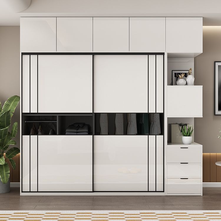 White Colour Wooden Wardrobe Cloth Rod Included Wardrobe Closet with Shelves Clearhalo 'Armoires & Wardrobes' 'armoires_wardrobes' 'Bedroom Furniture' 'furn' 'furn_armoires_wardrobes' 'Furniture' 1200x1200_e9366a26-fbf6-4aee-bb98-cf6b707ddff0