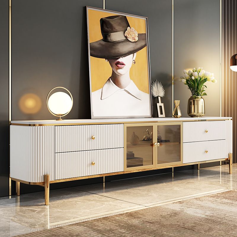 Glam White Stone Top TV Stand 4-Drawer TV Console with Stainless Steel Frame Clearhalo 'furn' 'furn_tv_stands_entertainment_centers' 'Furniture' 'Living Room Furniture' 'TV Stands & Entertainment Centers' 'TV Stands & Media Storage Furniture' 'tv_stands_entertainment_centers' 1200x1200_e936ce82-4a20-479a-8002-3f8c231bbba3