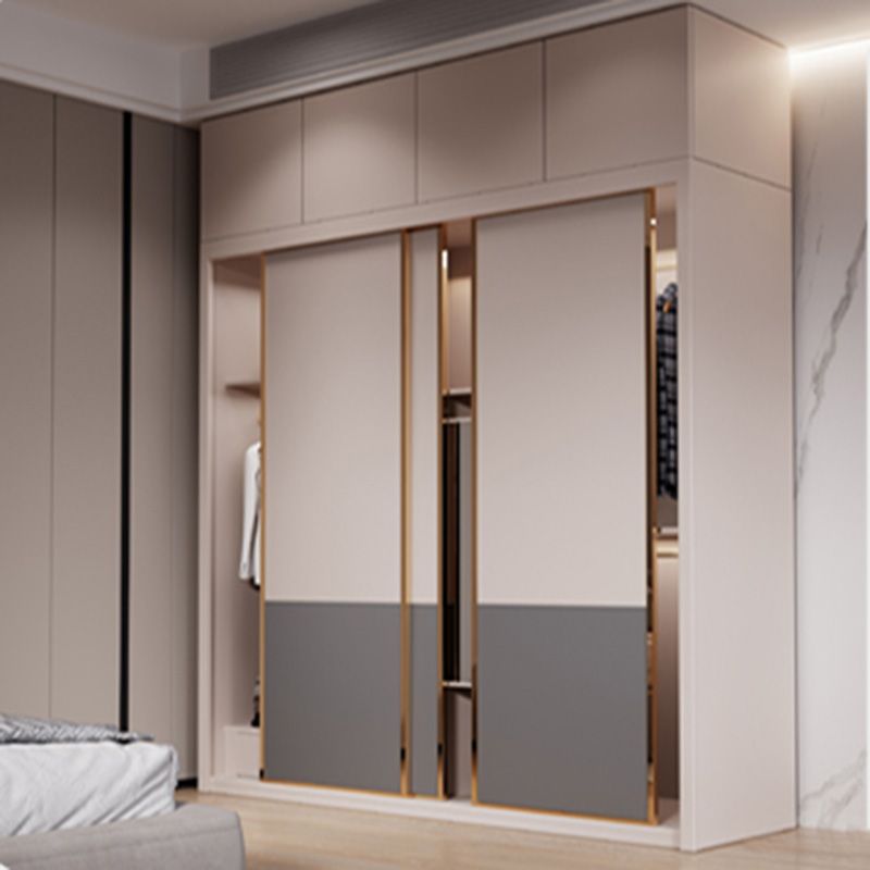 Modern Sliding Door Storage Cabinet Wooden Wardrobe Cabinet with Garment Rod Clearhalo 'Armoires & Wardrobes' 'armoires_wardrobes' 'Bedroom Furniture' 'furn' 'furn_armoires_wardrobes' 'Furniture' 1200x1200_e939f50f-d1ef-423e-8e06-faf3792afe3b