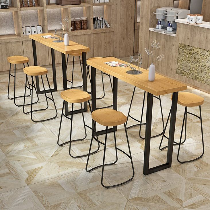 Solid Wood Bar Stool and Table Set 1/4/7 Pcs Black Iron Base Bar Table and Stools Clearhalo 'Bar Furniture' 'furn' 'furn_home_bar_bar_sets' 'Furniture' 'Home Bars & Bar Sets' 'home_bar_bar_sets' 'Kitchen & Dining Furniture' 1200x1200_e93b2b03-a7ca-4809-8cbb-193994b85b3c