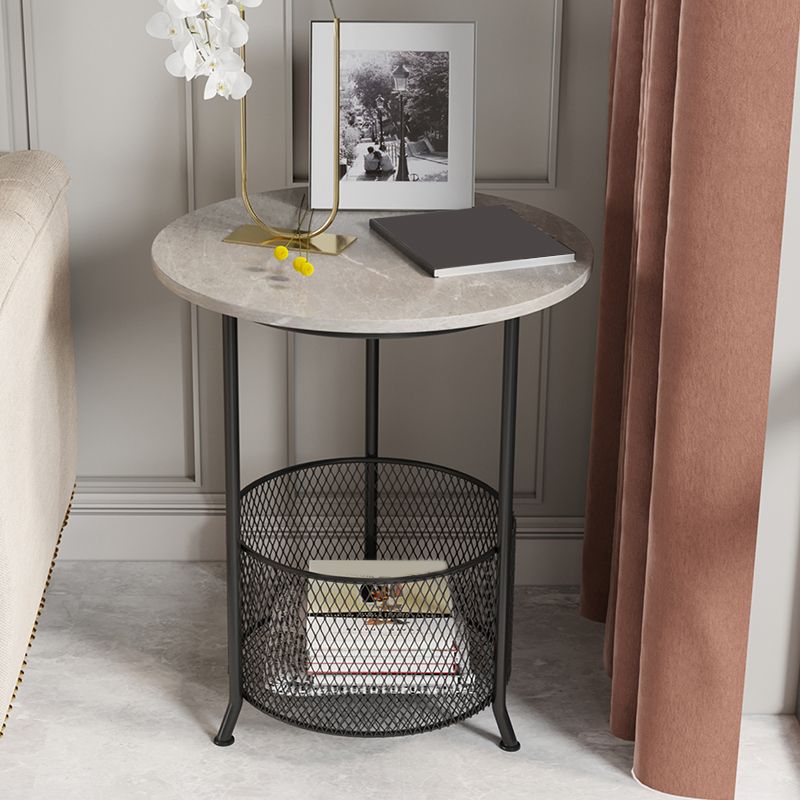 Moderno 21,6 "tavolo laterale superiore rotondo in ardesia rotondo in ferro 3 gambe tavolino con archiviazione