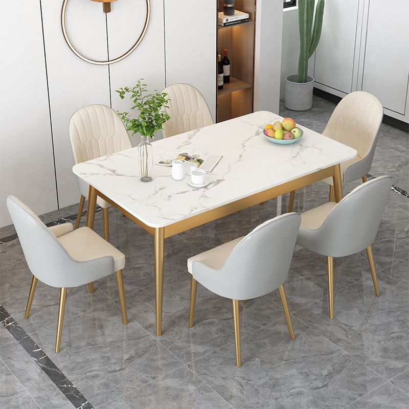 Modern Rectangle Dining Table Sintered Stone Top 4 Iron Legs Dining Room Table Clearhalo 'Dining Tables & Seating' 'Dining Tables' 'dining_table' 'furn' 'furn_dining_table' 'Furniture' 'Kitchen & Dining Furniture' 1200x1200_e93d75b4-f180-4f1a-8de5-f61024fd8593