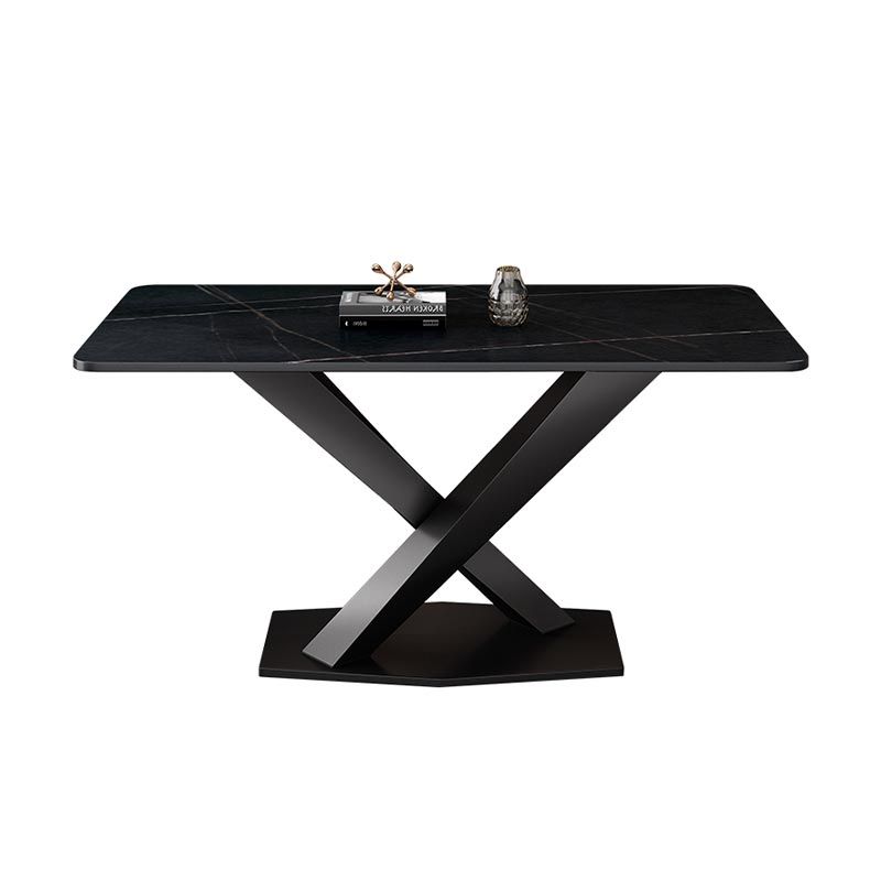 Industrial Sintered Stone Table for Restaurant Rectangle Kitchen Table with Black Pedestal Clearhalo 'Dining Tables & Seating' 'Dining Tables' 'dining_table' 'furn' 'furn_dining_table' 'Furniture' 'furniture_dining_table' 'Kitchen & Dining Furniture' 'kitchen' 'kitchen_dining_table' 1200x1200_e93e933a-471c-4801-a5b8-e4bd6b8dcc2c