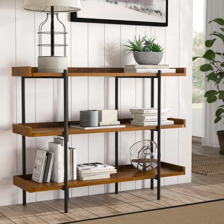 Modern Solid Wood Bookshelf Brown Etagere Open plank Verticale boekenkast