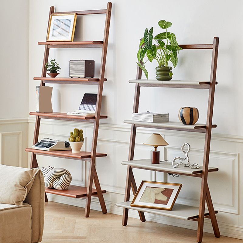 Moderne stijl Open Back Bookshelf Ladder Houten boekenkast voor thuiskantoor
