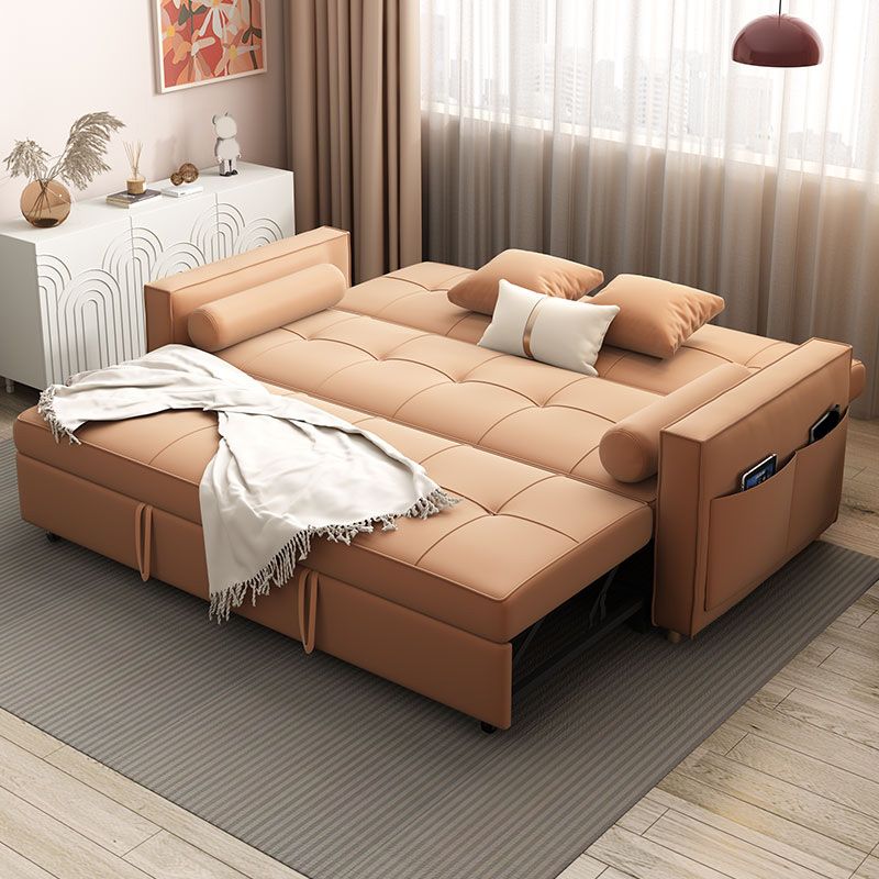 Faux Leather Convertible Sofa Bed with Pillows in Orange for Apartment Clearhalo 'furn' 'furn_sofas' 'Furniture' 'Living Room Furniture' 'Sofa' 'sofas' 1200x1200_e94300b0-6c35-4c97-8527-1495028cee21