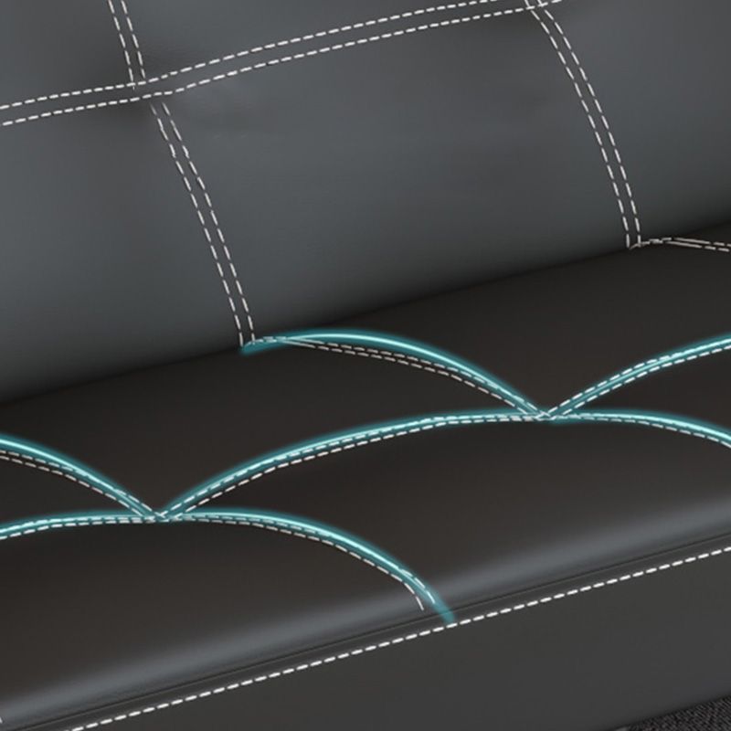Black Modern Faux Leather Pillow Top Arm Sofa/Sectional with Convertible Clearhalo 'furn' 'furn_sectionals' 'Furniture' 'furniture_sectionals' 'Living Room Furniture' 'Sectionals' 1200x1200_e9485b00-2a58-4b14-a7e5-176bd09ee1a3