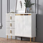 Glam Style Stone Sideboard Buffet Dining Room 34"H 3-Drawers Buffet Server in White Clearhalo 'buffet_sideboard' 'Buffets & Sideboards' 'furn' 'furn_buffet_sideboard' 'Furniture' 'Kitchen & Dining Furniture' 1200x1200_e94bfb38-336f-41cd-8cf7-0ee1a14a4c77