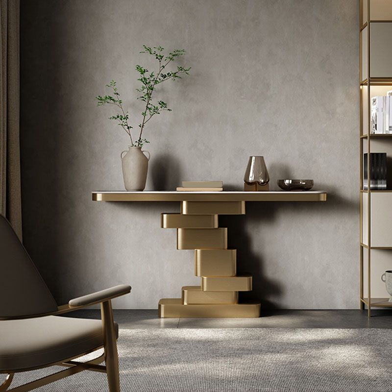 Glam Rectangle Console Table Stone Console Accent Table for Hall