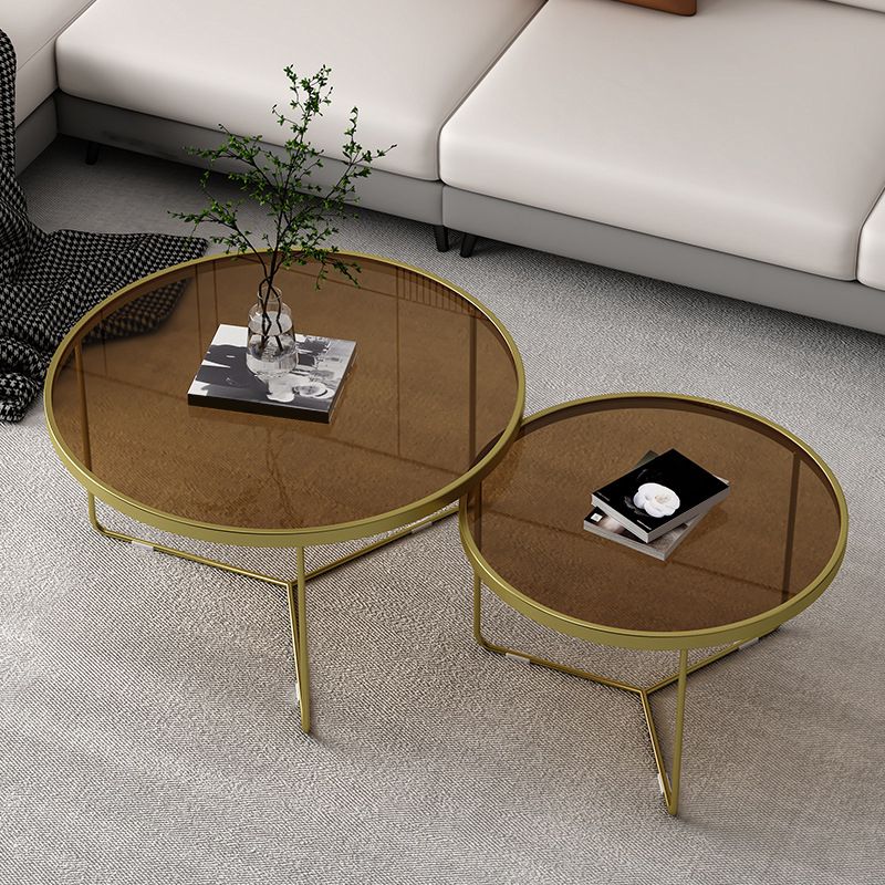 Modern Round Coffee Table Glass Top Nesting Coffee Table Set Clearhalo 'Coffee & Accent Tables' 'Coffee Tables' 'coffee_tables' 'furn' 'furn_coffee_tables' 'Furniture' 'Living Room Furniture' 1200x1200_e9523b68-4344-454f-98f7-e696b9464ca8