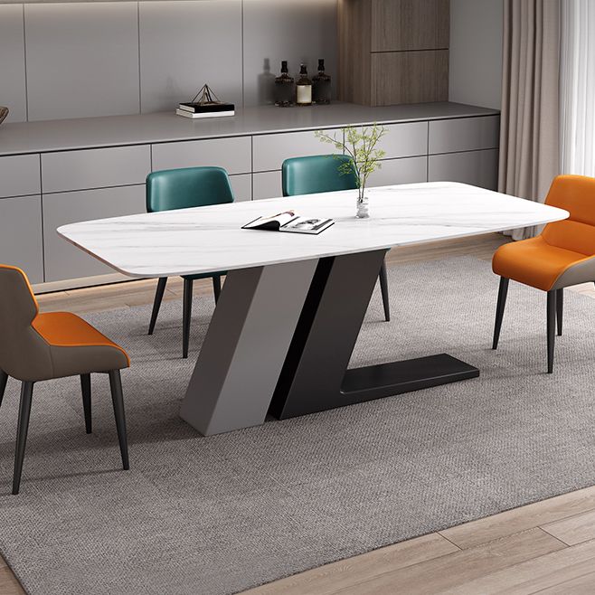 Industrial Sintered Stone Table for Restaurant Rectangle White Table with Double Pedestal Clearhalo 'Dining Tables & Seating' 'Dining Tables' 'dining_table' 'furn' 'furn_dining_table' 'Furniture' 'Kitchen & Dining Furniture' 1200x1200_e95265b0-c64b-43e5-8d9b-b7d4d58331bd