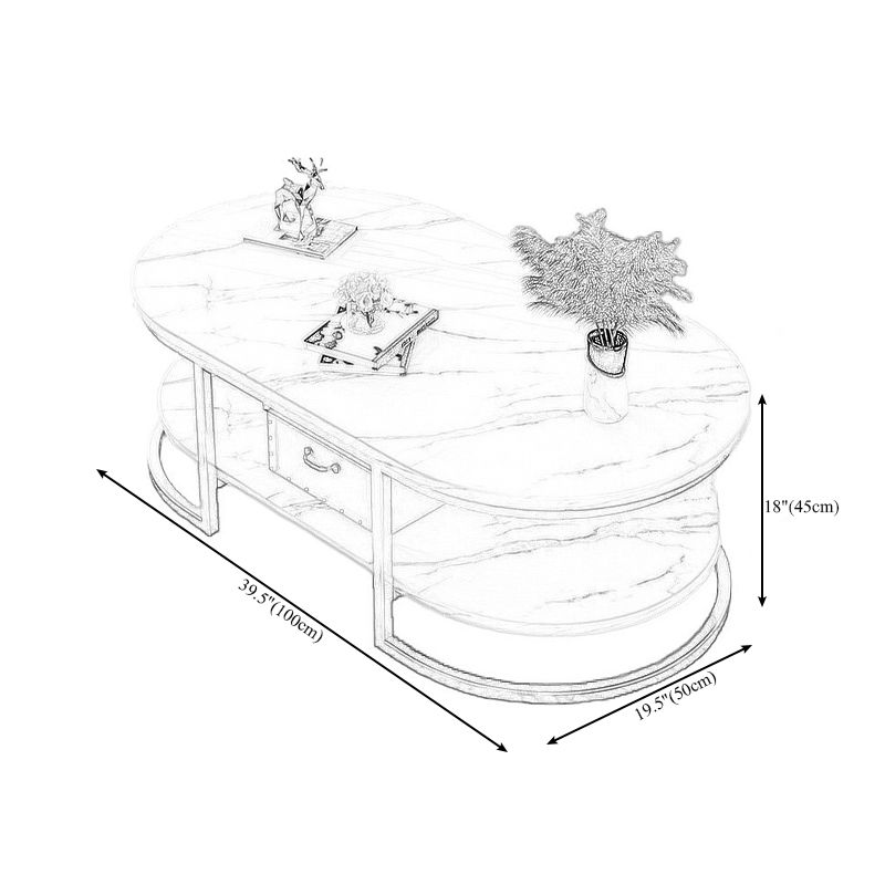 Modern Oval Marble Imitation Coffee Table with Metal Legs in Black/White with Shelf Clearhalo 'Coffee & Accent Tables' 'Coffee Tables' 'coffee_tables' 'Furniture' 'furniture_coffee_tables' 'Living Room Furniture' 1200x1200_e953bea5-1fdb-42fb-9784-2631deff60ae