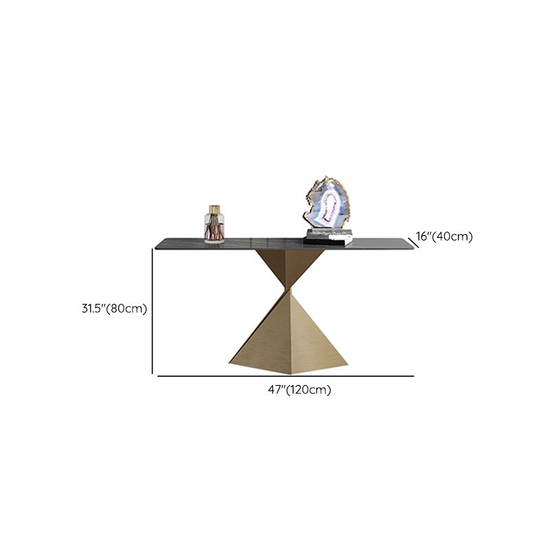 Modern Rectangular Console Table Stone Console Sofa Table in Gold and Black