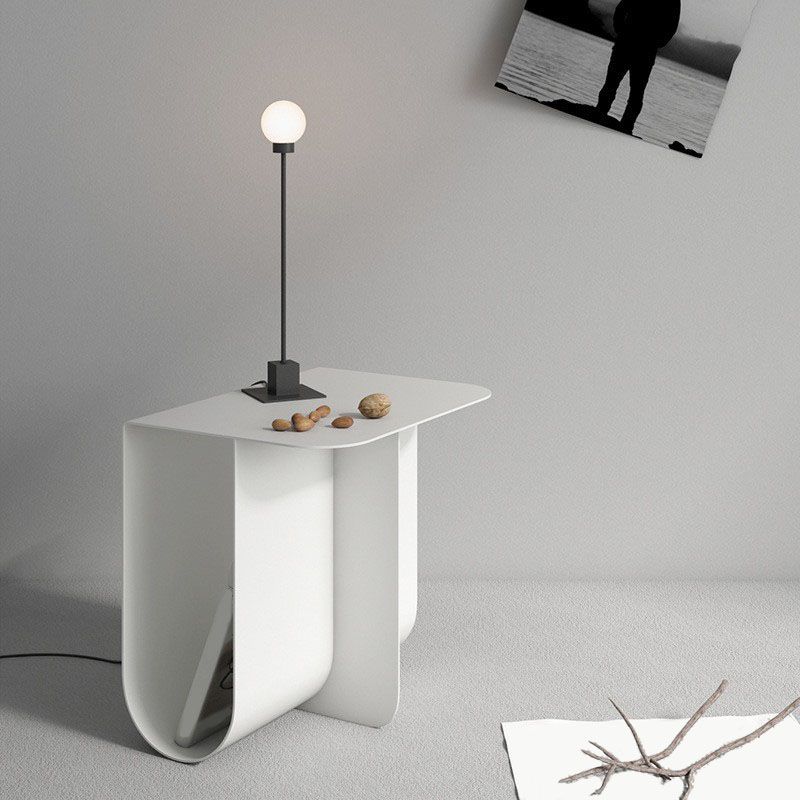 15" Tall Mid-Century Metal Rectangle Top Side Table Abstract End Table with Storage