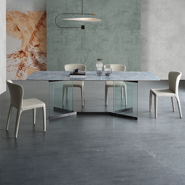 Blue Rectangle Sintered Stone Dining Table for 4/6 with Glass Base Dining Set for Restaurant Clearhalo 'Dining Room Sets' 'Dining Tables & Seating' 'dining_room_set' 'furn' 'furn_dining_room_set' 'Furniture' 'furniture_dining_room_set' 'Kitchen & Dining Furniture' 'kitchen&dining_furn' 'kitchen' 1200x1200_e955d902-422e-4b8a-bba5-fb8513e26d2d