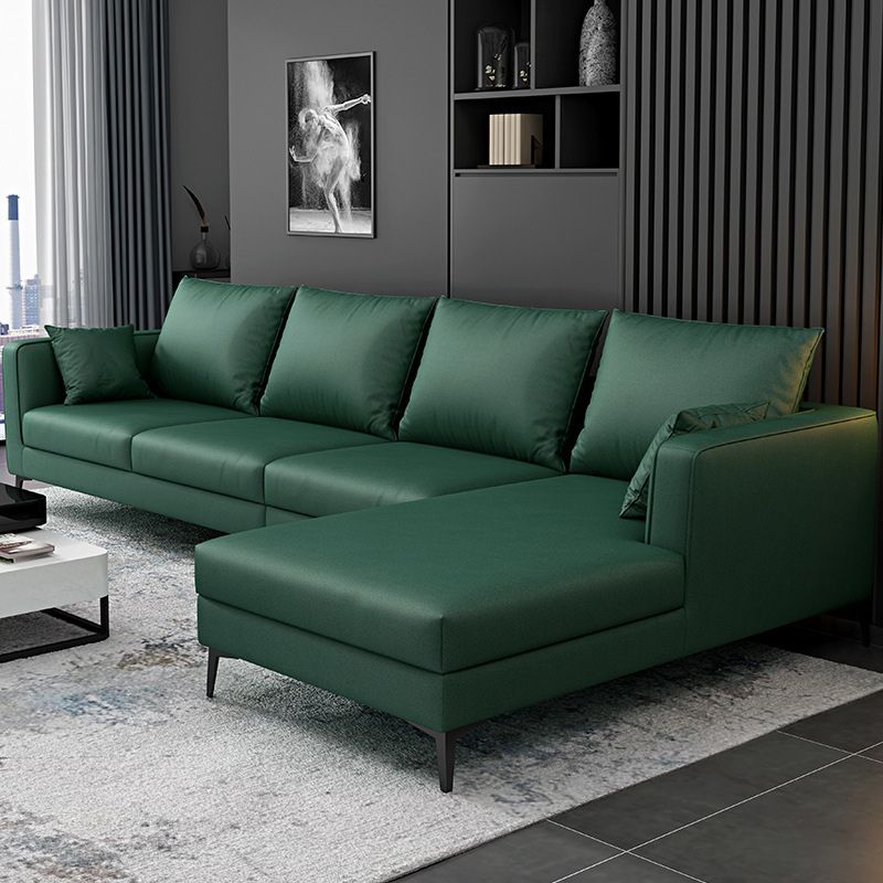 Square Arm Sectionals,137.8" L, Pillowed Back Faux Leather Cushions Sectional in Green