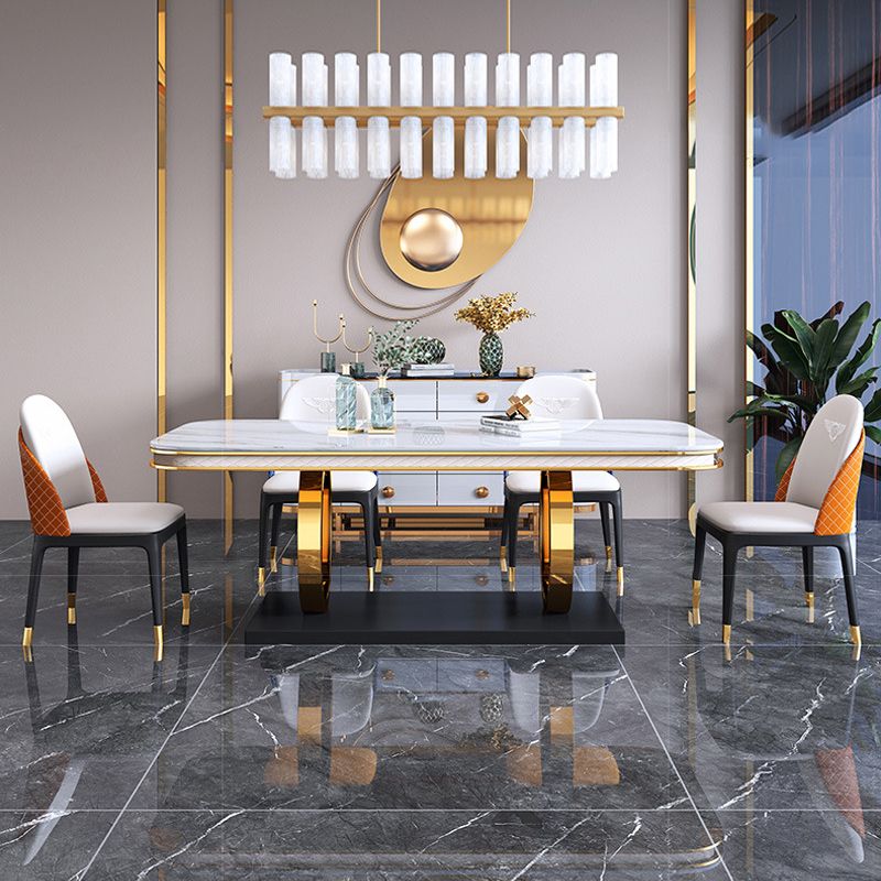 Stone Top Dining Table Traditional Luxury Table with Pedestal in Gold Clearhalo 'Dining Tables & Seating' 'Dining Tables' 'dining_table' 'furn' 'furn_dining_table' 'Furniture' 'furniture_dining_table' 'Kitchen & Dining Furniture' 'kitchen' 'kitchen_dining_table' 1200x1200_e95dc4e6-1e86-4e2b-af8a-ee61c0e93283