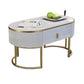 Eigentijdse salontafel met opberglade en gouden framebasis