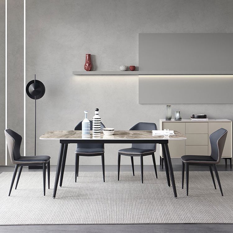 Industrial Sintered Stone Dining Table 4 Legs Metallic Base Rectangle Table for Kitchen Clearhalo ' dining_table' 'Dining Tables & Seating' 'Dining Tables' 'furn' 'furn_dining_table' 'Furniture' 'furniture_dining_table' 'Kitchen & Dining Furniture' 'kitchen&dining_furn' 'kitchen' 'kitchen_dining_table' 1200x1200_e95fac55-bcd1-450b-a2c6-1a545be23608